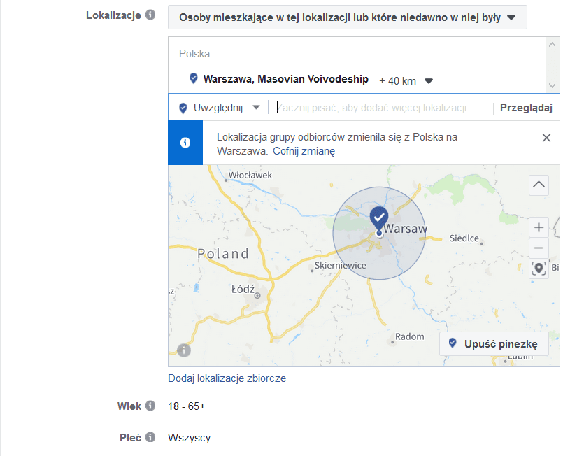 Lokalizacja w Menedżerze Reklam