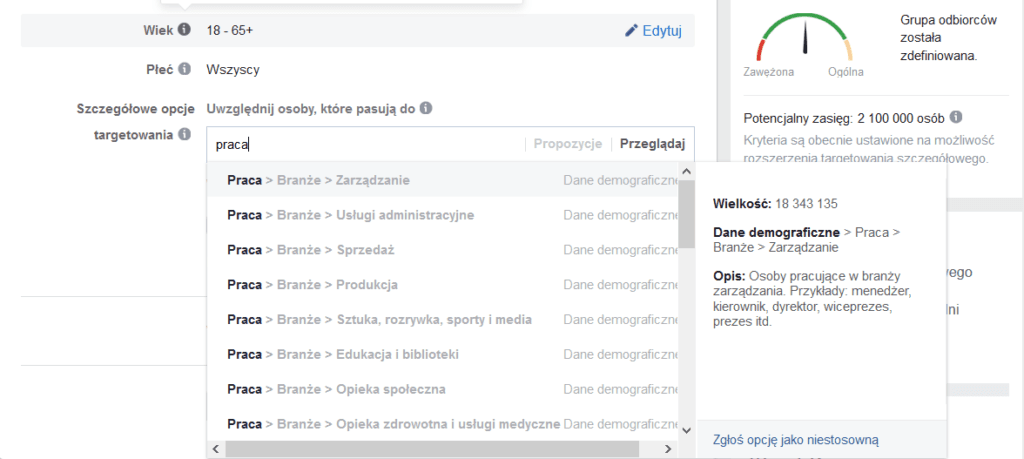 Socjodemografia w Menedżerze Reklam