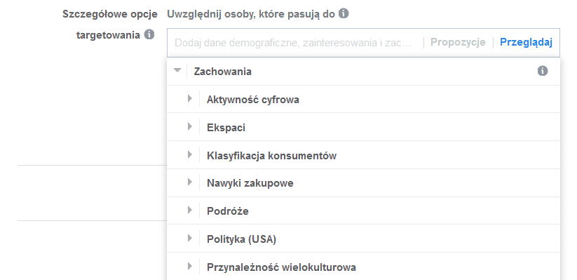 Zachowania w Menedżerze Reklam